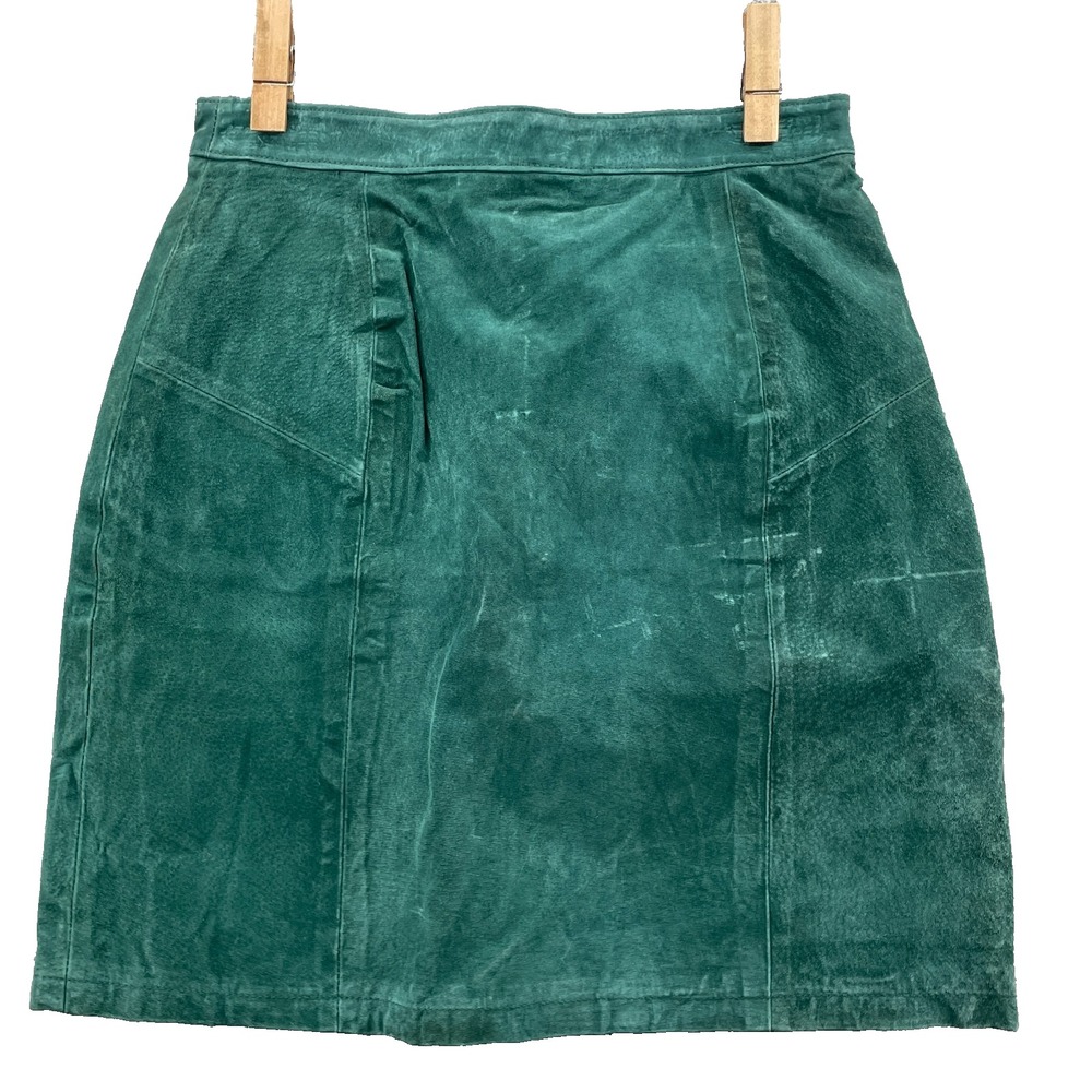 Savannah Suede Leather Skirt Women 14 P Teal Straight Corpcore Boho Preppy Retro
